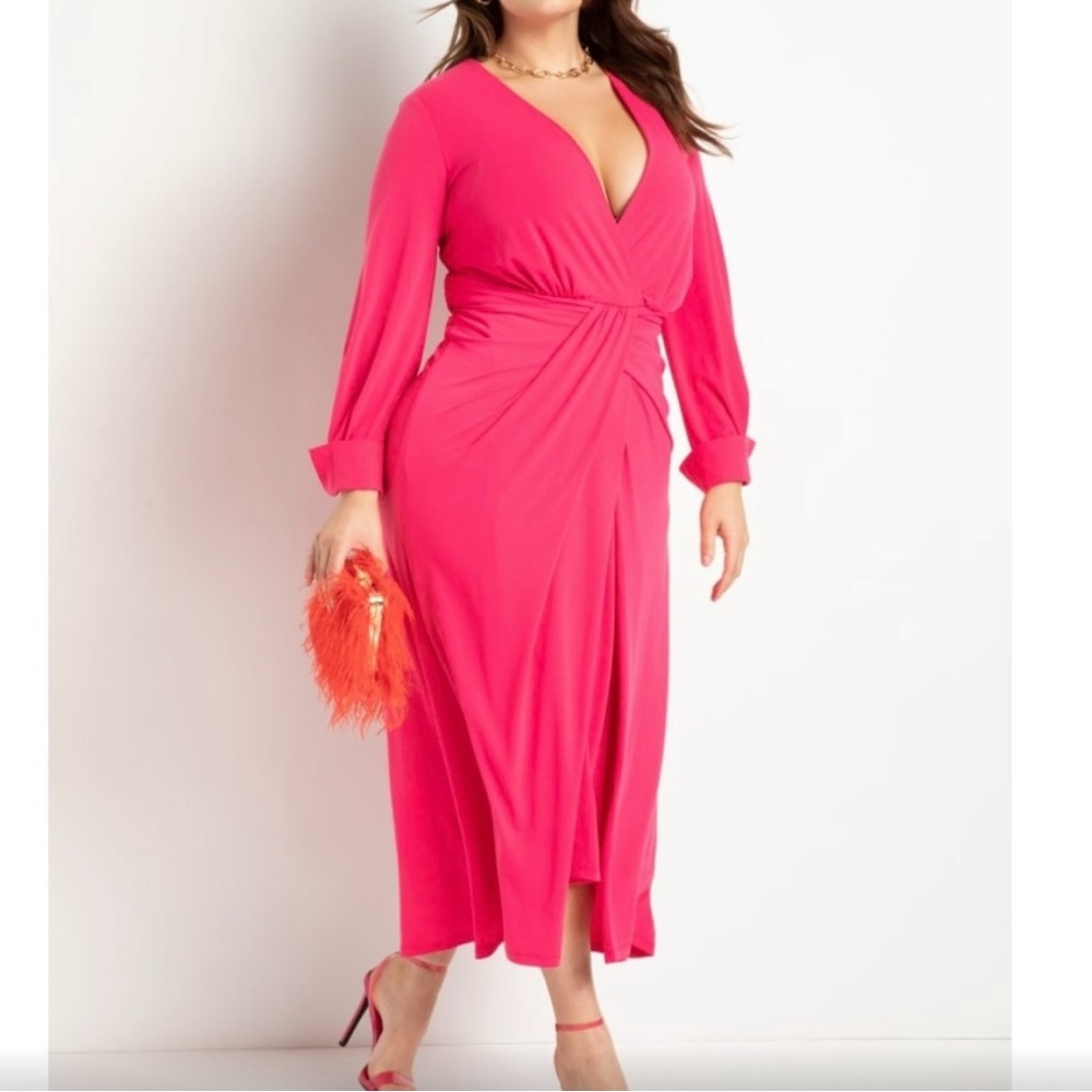 ELOQUII Hot Pink Wrap Bodice Dress